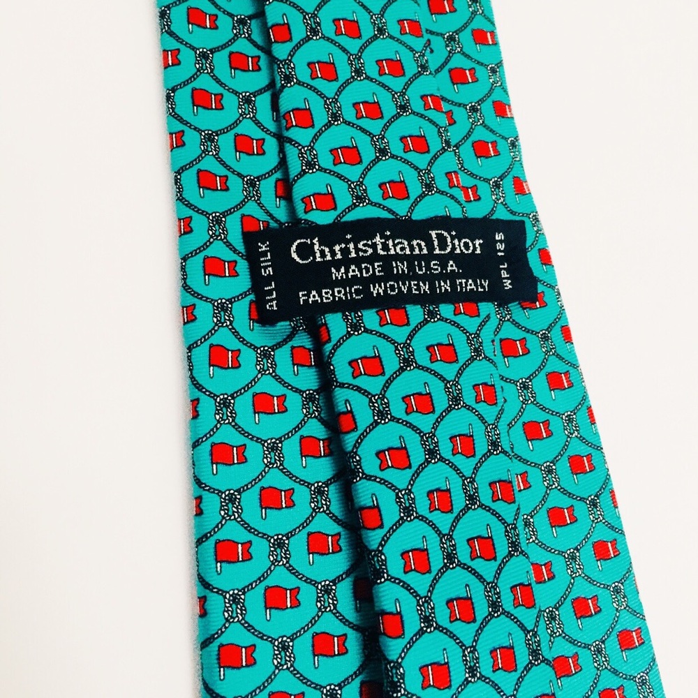 🦋 CHRISTIAN DIOR Teal/Red Flag Tie
